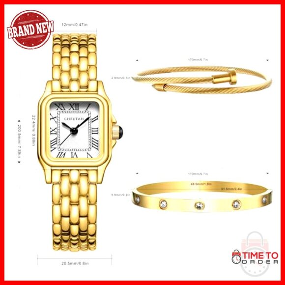 Gold Tone Bangle Watch Bracelet Set Vintage Elegant Adjustable Sophisticated main image 4